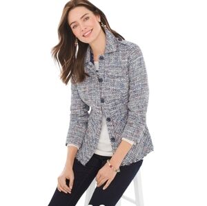 Chico's Tweed Peplum Blazer Button Down Jacket